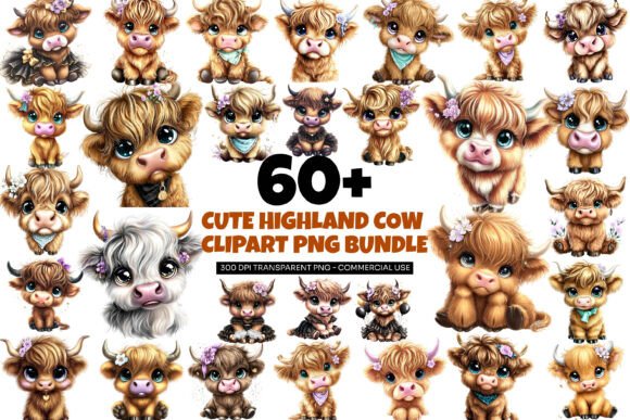 66 Cute Highland Cow Clipart Bundle PNG: A Versatile Resource for Creative Projects