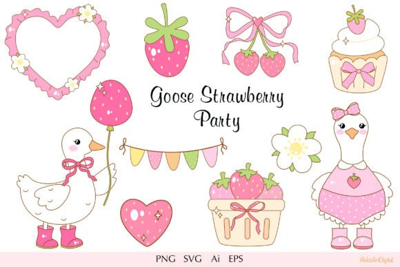 Cute Coquette Goose Strawberry Party 3: A Summer Design Collection
