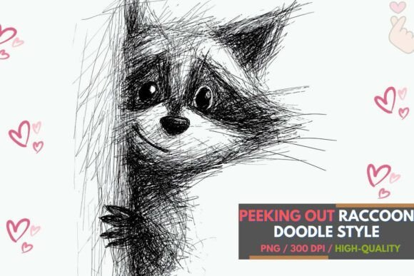 Cute Peeking Raccoon Doodle PNG Design: Elevating Creative Projects with Artistic Texture