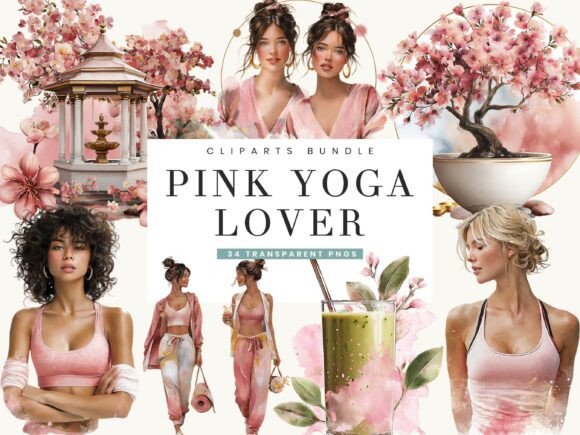 Elevating Wellness Branding with the Pink Yoga Lover Clipart Bundle