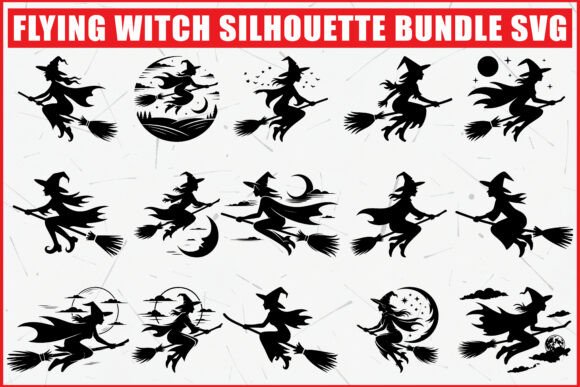 Flying Witch Silhouette SVG Bundle: Halloween Magic for Every Creator
