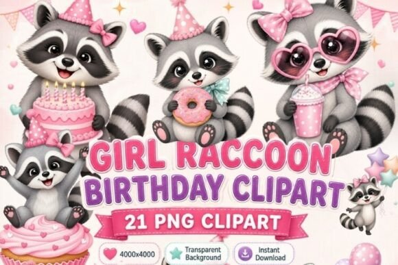 Girl Raccoon Birthday Clipart PNG, Cute: A Guide to Adorable Digital Designs