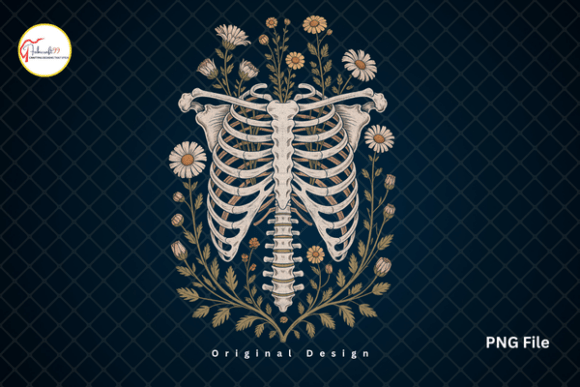 Gothic Botanical Skeleton Rib Cage PNG