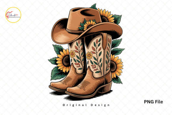 Rustic Sunflower Cowgirl Boots PNG
