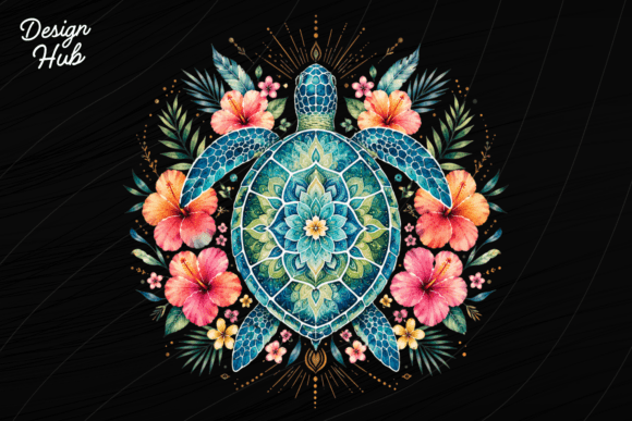 Sea Turtle Mandala PNG: Tropical Boho Design Assets