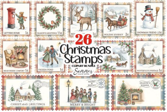 Step into a Nostalgic Holiday World with Christmas Victorian Postage Stamps Clipart