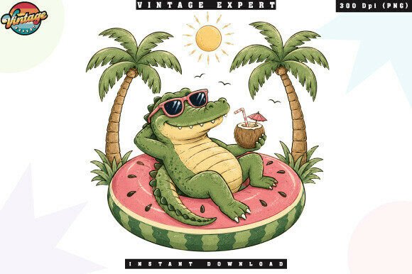 Summer Alligator Pool Float PNG Design