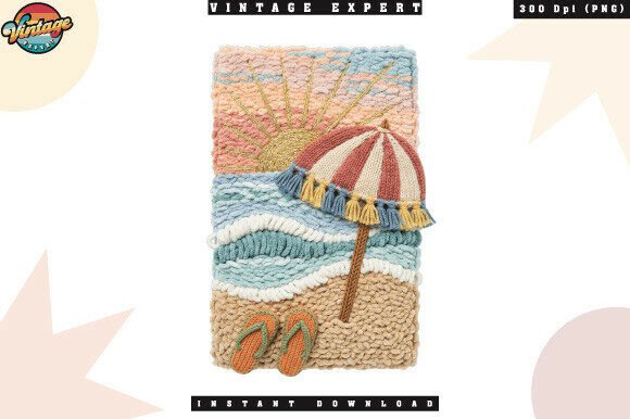 Summer Beach Scene Crochet Yarn Faux PNG – A Versatile Design for Coastal Creativity