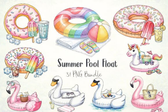 Summer Pool Float Clipart Bundle