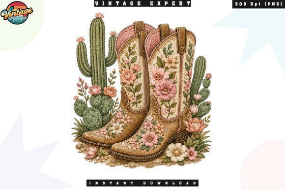 Vintage Cowgirl Floral Patchwork PNG: A Creative Resource for Modern Design