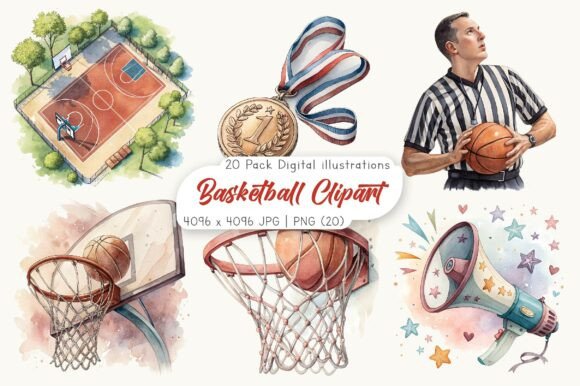 Watercolor Basketball Clipart Bundle for Creative Design Projects