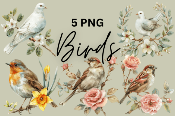 Watercolor Bird & Floral Art for Creative Projects