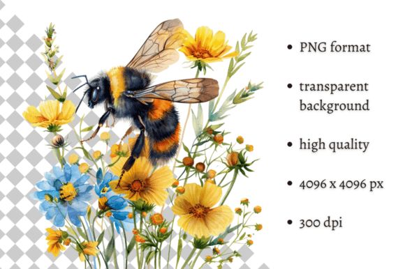 Watercolor Spring Bees Flowers PNG β A Versatile Design Asset for Creative Projects