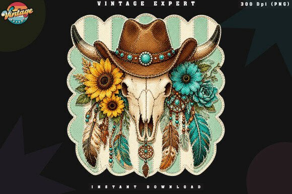 Western Cow Skull Sunflower Patchwork